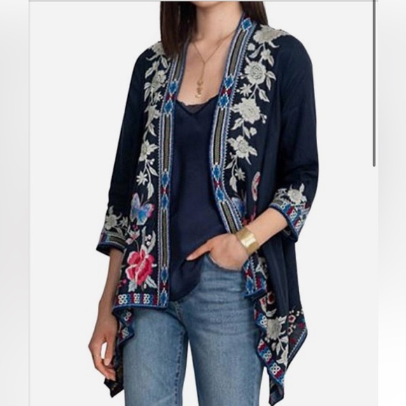JOHNNY WAS Florence Linen Draped Cardigan - Picture 1 of 12